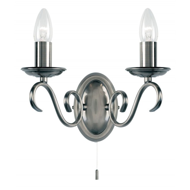 ENDON 2030-2AS | Bernice Endon falikar lámpa húzókapcsoló 2x E14 antikolt ezüst