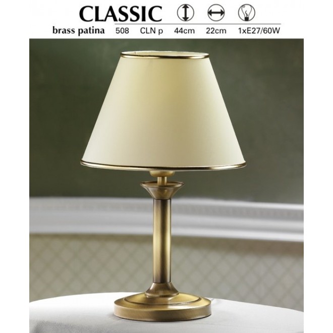 JUPITER 508 P.CLN | ClassicJ Jupiter asztali lámpa 44cm vezeték kapcsoló 1x E27 patinás réz, krémszín
