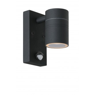 LUCIDE 14866/05/30 | Arne Lucide falikar lámpa mozgásérzékelő, fényérzékelő szenzor - alkonykapcsoló 1x GU10 350lm 2700K IP44 fekete
