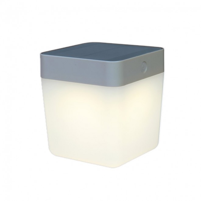 LUTEC 6908001337 | Table-Cube Lutec hordozható, asztali lámpa fényerőszabályzós érintőkapcsoló napelemes/szolár, szabályozható fényerő 1x LED 100lm 3000K IP44 ezüstszürke, opál
