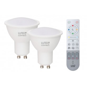 LUTEC 8731602316 | GU10 4,7W Lutec spot LED fényforrás okos világítás 440lm 2700 <-> 6500K hangvezérlés, szabályozható fényerő, állítható színhőmérséklet, színváltós, távirányítható, 2 darabos szett távirányító
