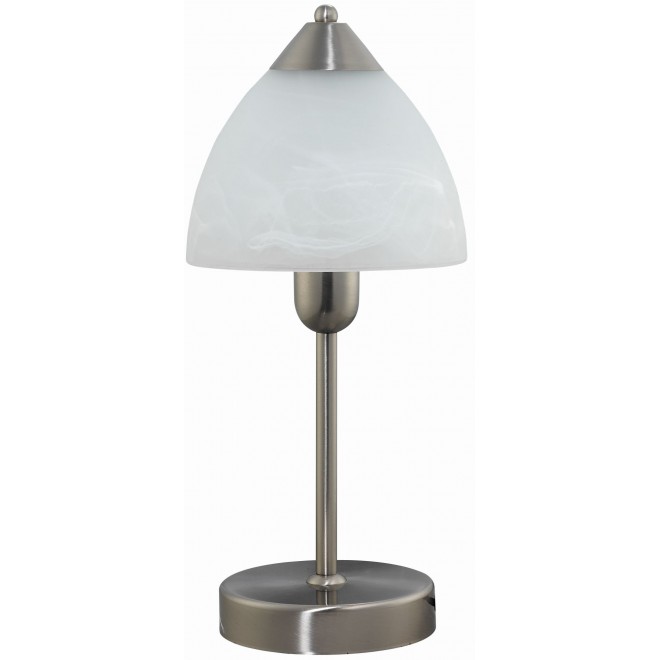 RABALUX 7202 | Tristan Rabalux asztali lámpa 37cm vezeték kapcsoló 1x E14 matt króm, fehér alabástrom