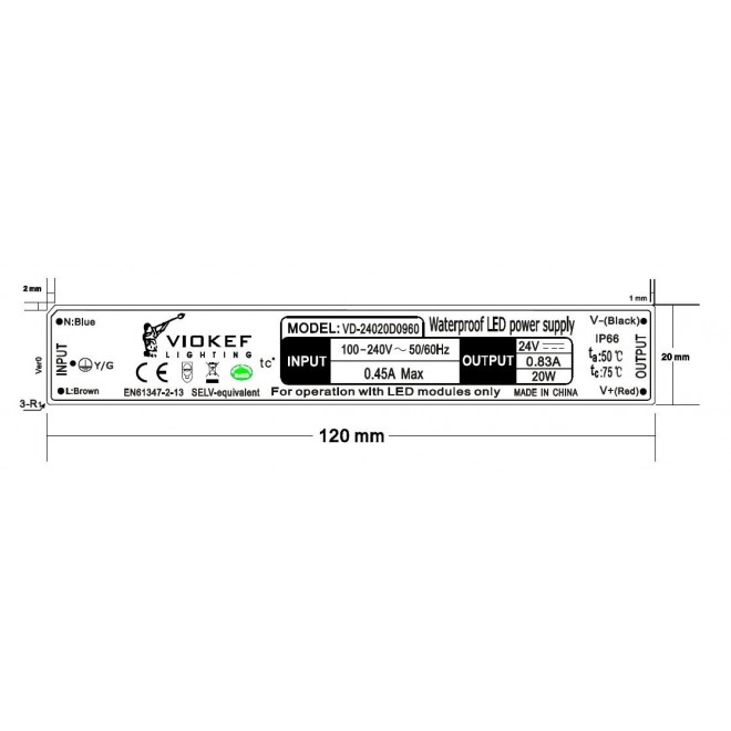VIOKEF 4182200 | Strip Viokef rendszerelem - LED tápegység 20W 24V alkatrész IP66